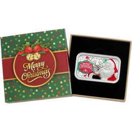 2026 Merry Christmas Santa and Reindeer Hugs 1oz .999 Silver Bar Enameled in Gift Box