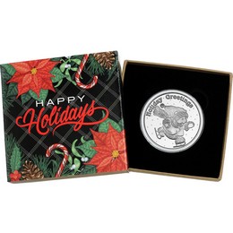 2026 Holiday Greetings Ice Skating Bear 1oz .999 Silver Medallion in Gift Box