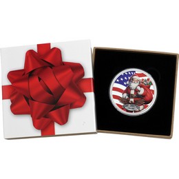 1776-2026 Merry Christmas Patriotic Santa Claus 1oz .999 Silver Medallion Colorized in Gift Box