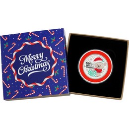 2026 Baby's First Christmas Teddy Bear Gift Half Ounce .999 Silver Medallion Enameled in Gift Box