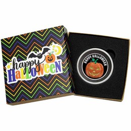 Halloween Pumpkin Half Ounce .999 Silver Medallion Enameled in Gift Box