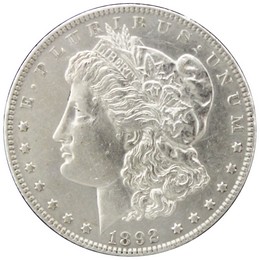 1892 Morgan Silver Dollar Almost Uncirculated - Brilliant Uncirculated