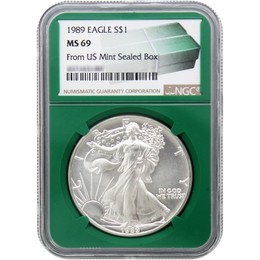 1989 Silver Eagle NGC MS69 Green Core 1989 Silver Eagle NGC MS69 Green Core