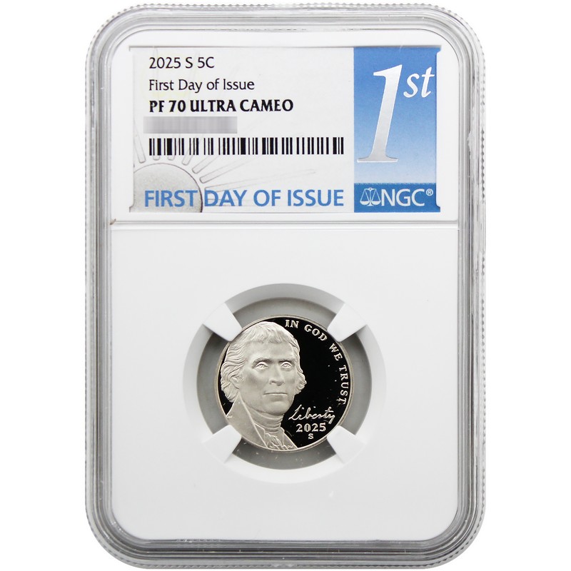 2025 S Proof Jefferson Nickel NGC PF70 UC FDI 1st Label | The Coin