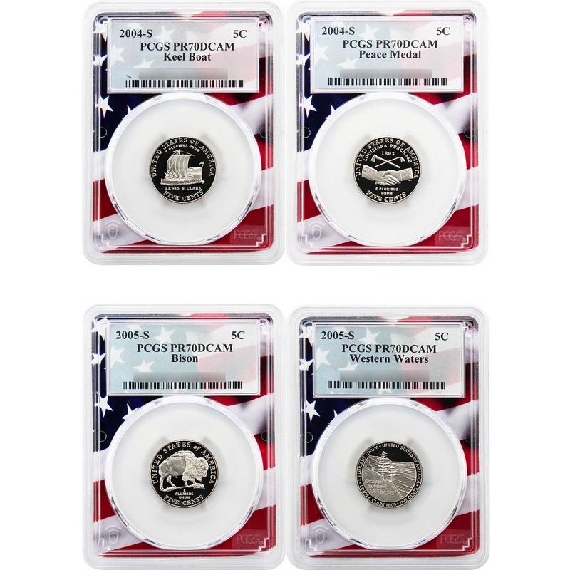 2004-2005 S Proof Jefferson Nickel Set PCGS PR70 DCAM Flag Picture