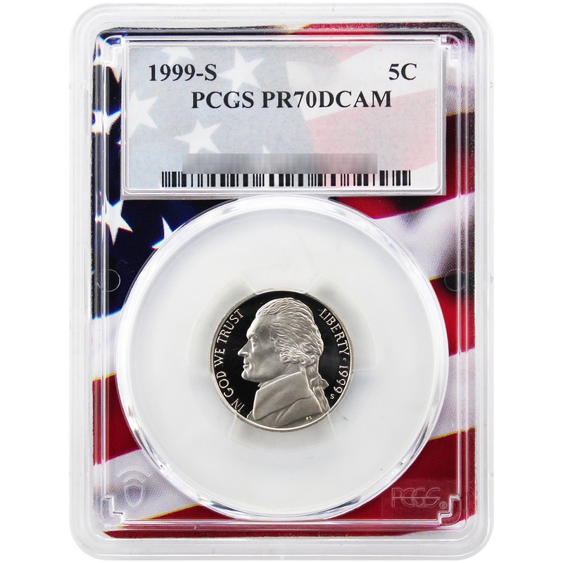 1999 S PF Nickel PCGS PR70 DCAM Flag Picture Frame | The Coin Vault