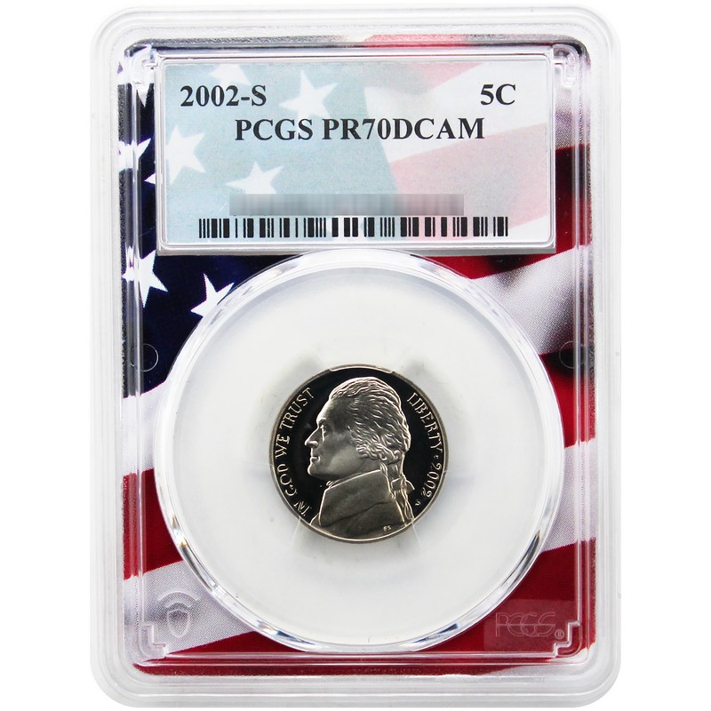 2002 S PF Nickel PCGS PR70 DCAM Flag Picture Frame | The Coin Vault