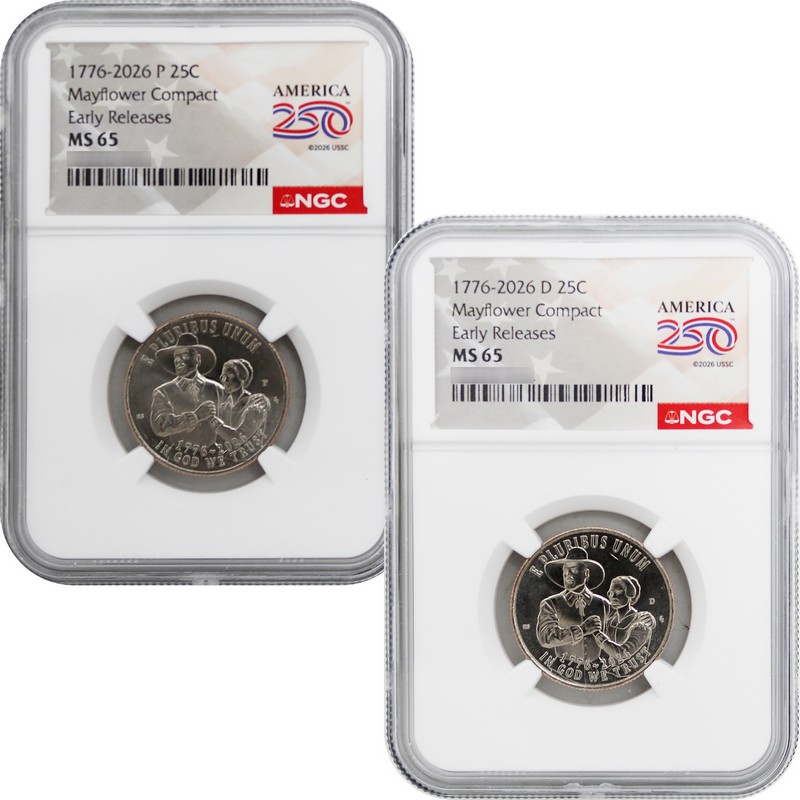 2026 P&D Mayflower Compact Set NGC MS65 ER America 250 Label | The