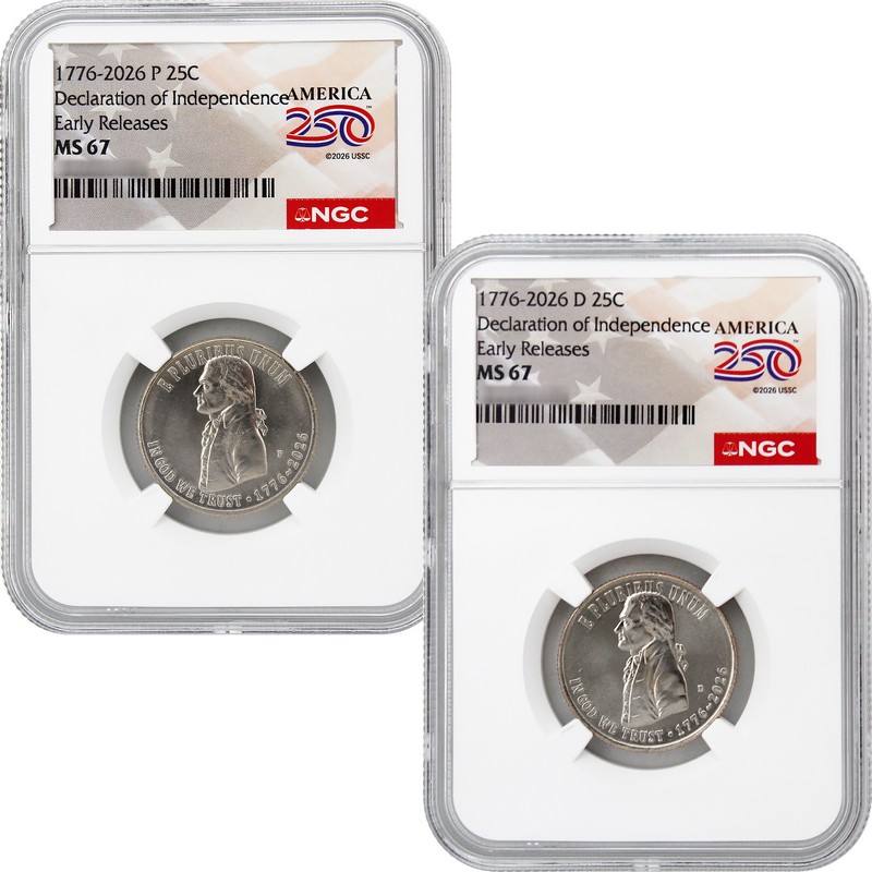NGC ブリリアント UNC 2026 GB トレジャーハント 5PD 2026 P&D Qtr Independence Set NGC MS67ER 250 Label | The Coin Vault
