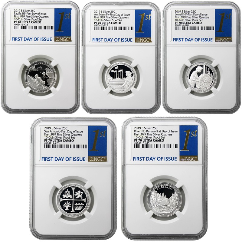 PARK LABEL 2019-S Quarter Set 25C First 999 fine SILVER NGC PF70 Ultra Cameo 