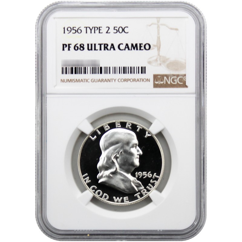 1956 Proof Type 2 Franklin Half Dollar NGC PF68 UC | The Coin Vault