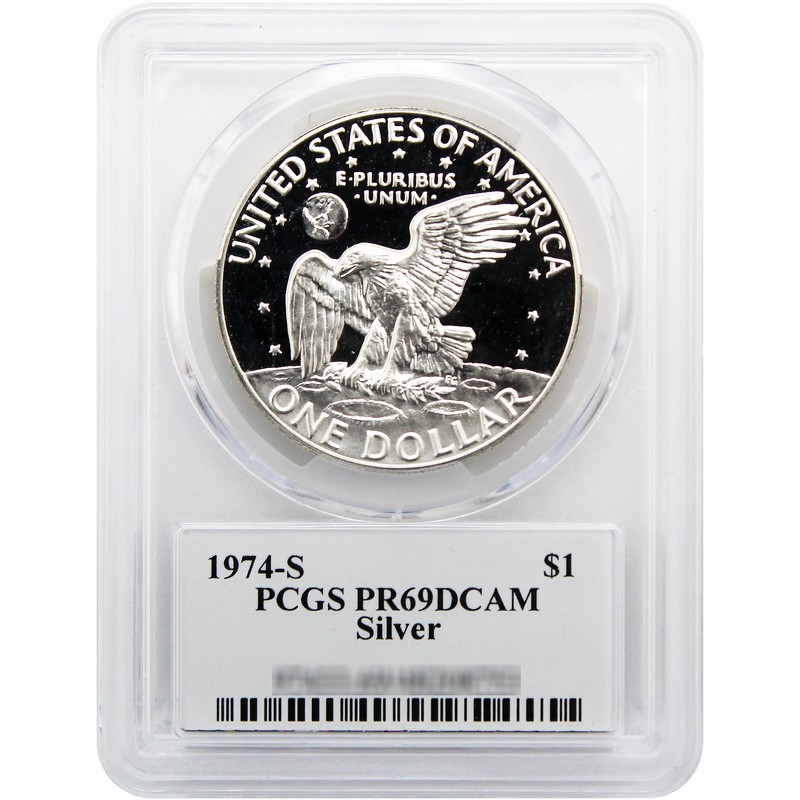 1974 S Sil PF Ike Dollar PCGS PR69 DCAM Ike Label | The Coin Vault