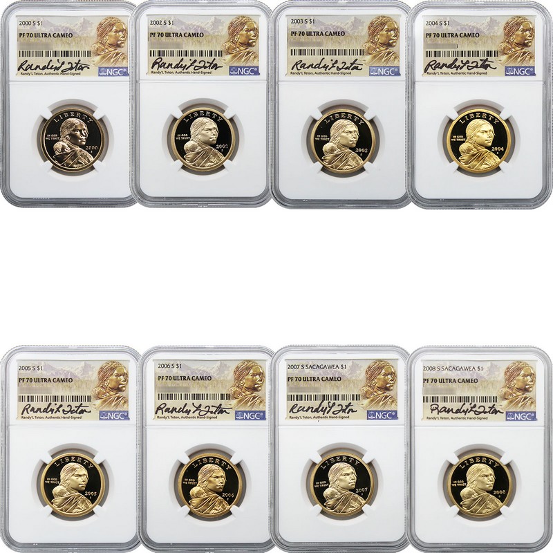 2000-2008 S Sac $ Set NGC PF70 UC Randy 'L Teton Sig | The Coin Vault