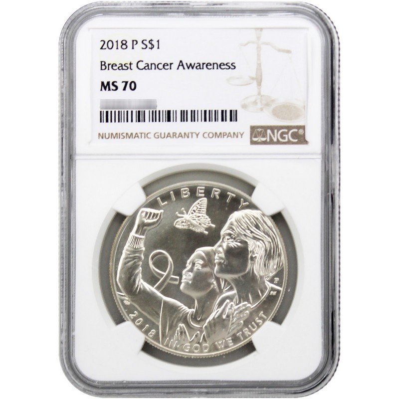 2018 Breast Cancer Awareness Commem Silver Dollar NGC MS70 Brown