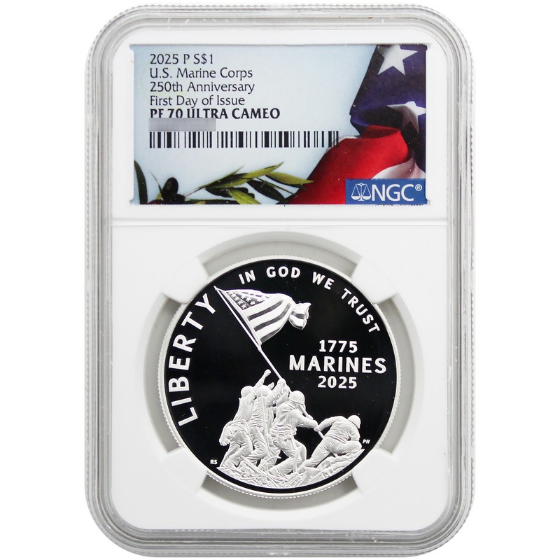 monoキャプテンアメリカ 2025 $1 Proof U.S. Marine Corps 250th Anniversary Commem Silver