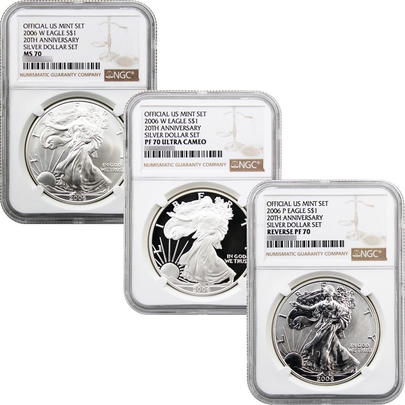 2006 20th Anniversary Silver Eagle Set NGC 70 Brown Label | The