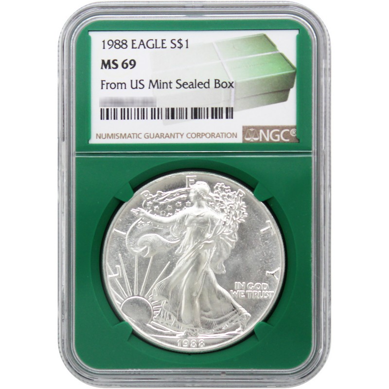 1988 Silver Eagle NGC MS69 Green Core | The Coin Vault
