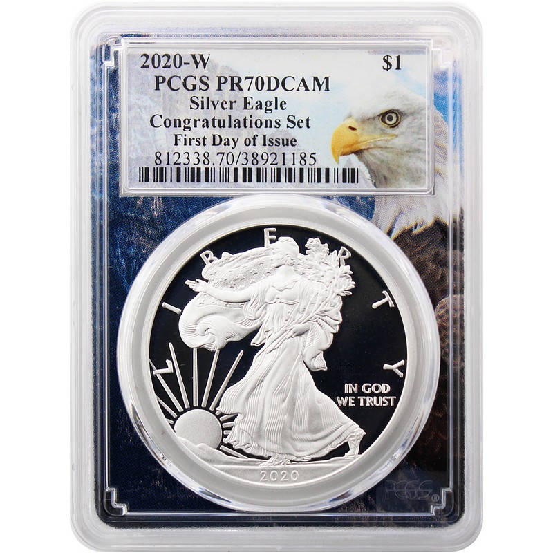 2020 W Congratulations Silver Eagle PCGS PR70 First Day Eagle Frame