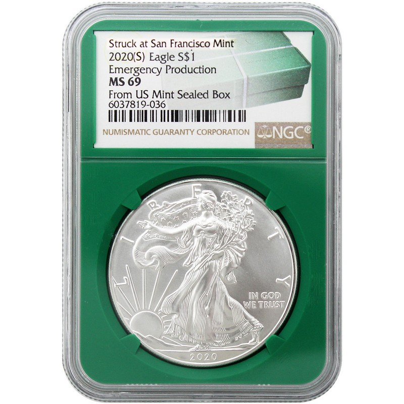 2020 (S) SAE Emergency Prod NGC MS69 Green Core | The Coin Vault