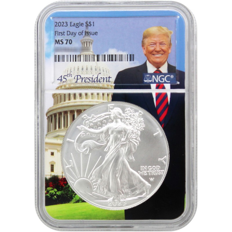 2023 Silver Eagle NGC MS70 FDI Trump Core | The Coin Vault