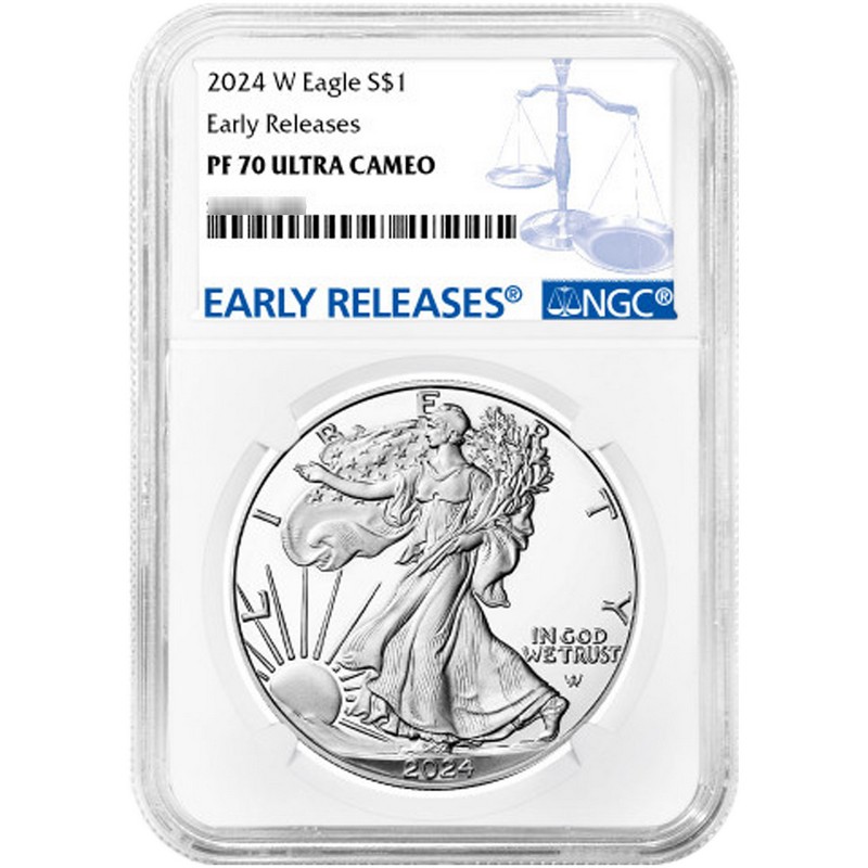 2024W Silver Eagle NGC PF70 ER Blue Label | The Coin Vault