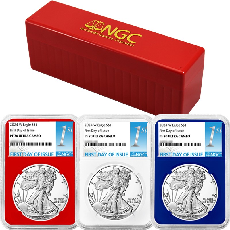 2024 W Red/White/Blue Silver Eagle Set NGC PF70 FDI | The Coin Vault