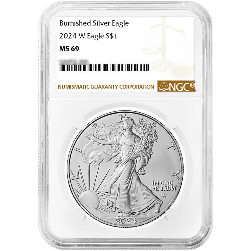 2024W Burnished Silver Eagle NGC MS69 Brown Label | The Coin Vault