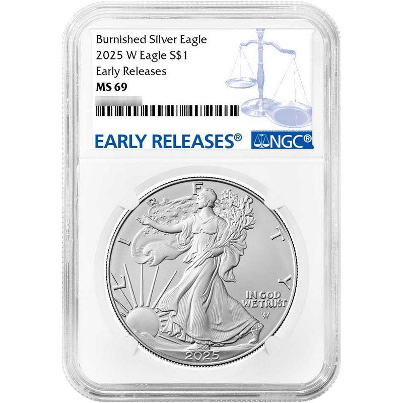 2025 W Burnished Silver Eagle NGC MS69 ER Blue Label | The Coin Vault
