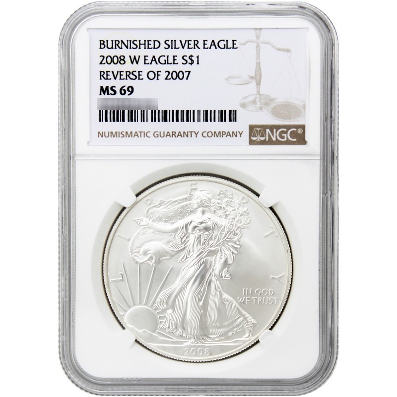 2008 W Burnished Reverse of 2007 Silver Eagle NGC MS69 Mint Error