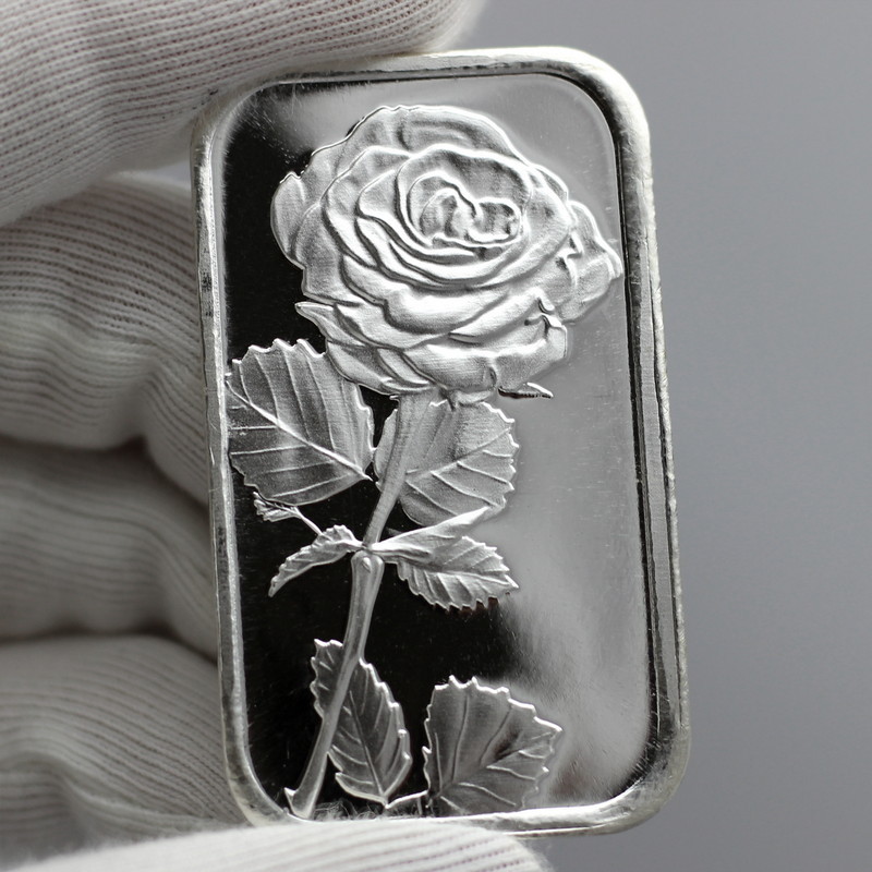 SILVER-ROSE / 薔薇  デモテープ Rose 1oz .999 Fine Silver Bar in Gift Box | The Coin Vault