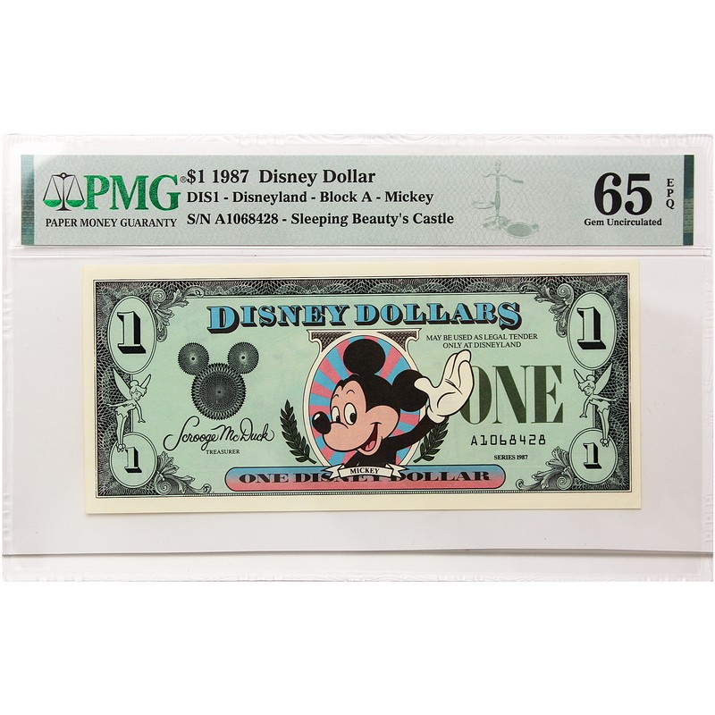 1987 $1 Disney Dollar Mickey Mouse PMG 65 EPQ | The Coin Vault