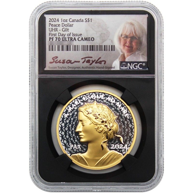 2024 Silver 1oz Peace Dollar UHR Gilt NGC PF70 UC FDI | The Coin Vault