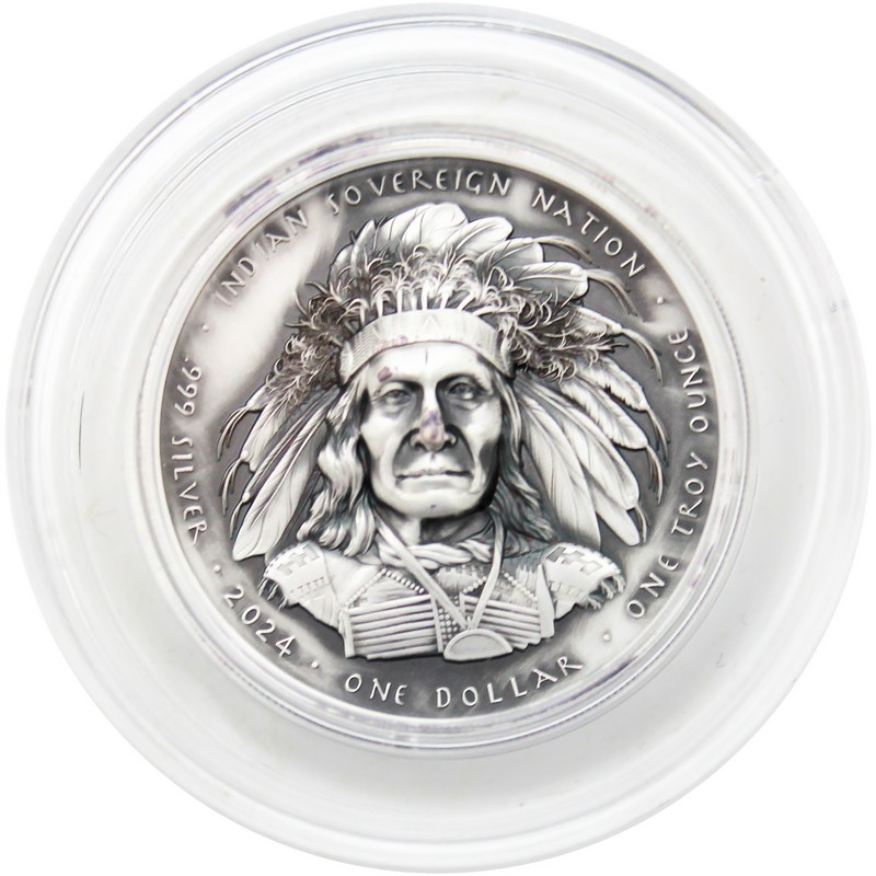 2024 $1 Oglala NA Chief Series 1oz Ant. Silver Red Cloud BU OGP