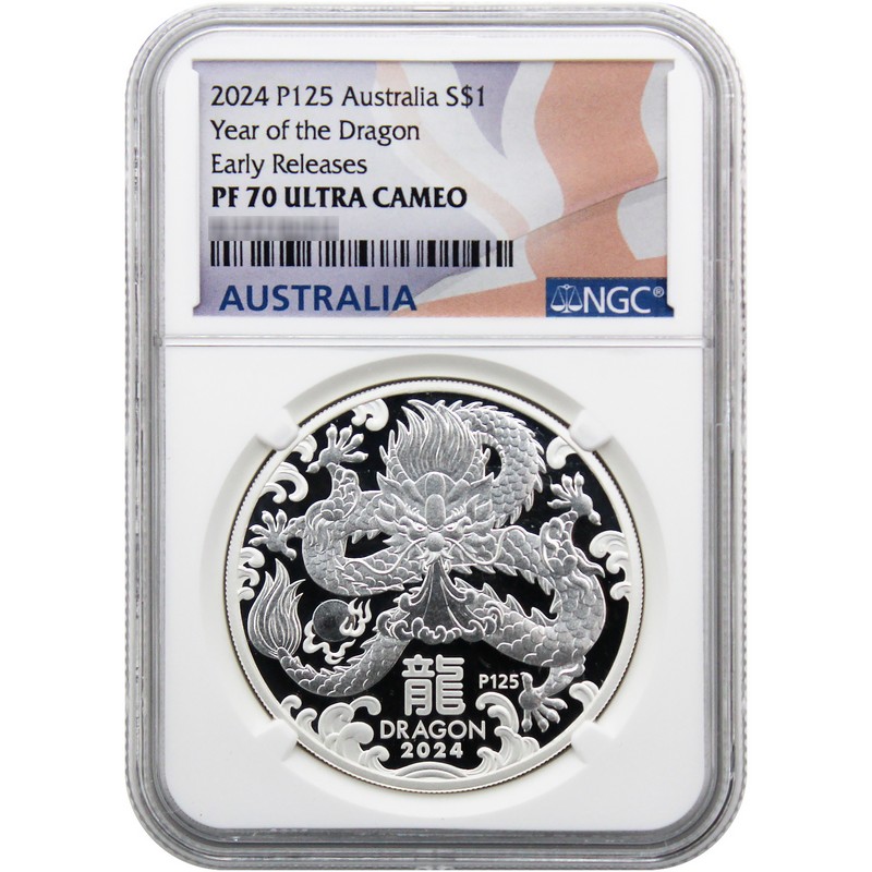2024 Lunar Year of the Dragon 1oz Silver Coin NGC PF70 ER Flag