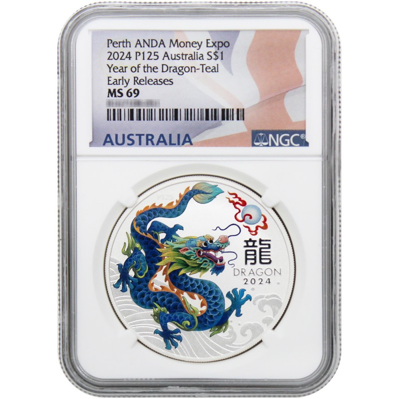 2024 P125 $1 Australia Lunar Series III 1oz Teal Colorized Silver