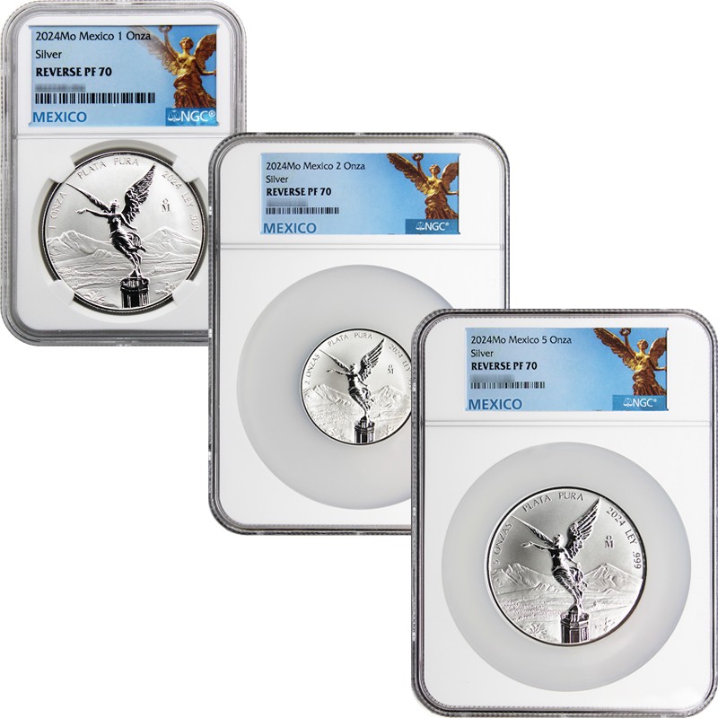 お歳暮・冬ギフト特集 2024 人気ランキング Reverse 2024 Proof 3pc PF70 NGC Set Libertad Silver Mexico 版画