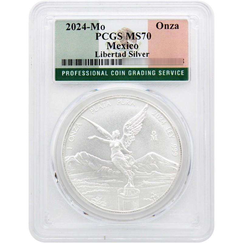 2024 Mexico 1 Onza 1oz Silver Libertad PCGS MS70 Flag Label | The