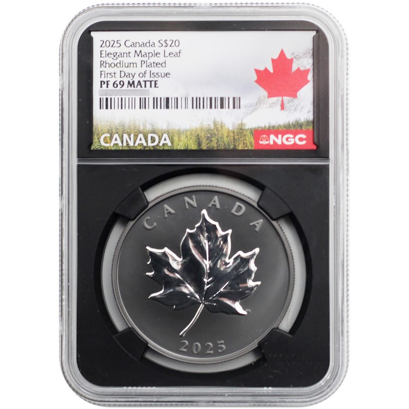 【圧巻のマット黒/最高鑑定】2025 カナダ エレガント メイプル 銀貨 2025 $20 Proof Canada Rhodium Plated Silver Elegant Maple Leaf NGC