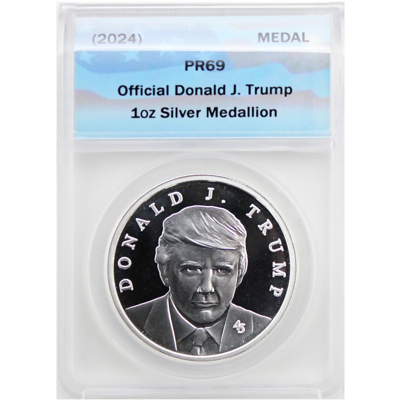 2024) Donald J. Trump 1oz Silver Medallion ANACS PR69 | The Coin Vault