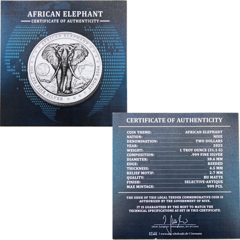 2025 $2 NIUE 1oz Antiqued Silver Ultra High Relief African