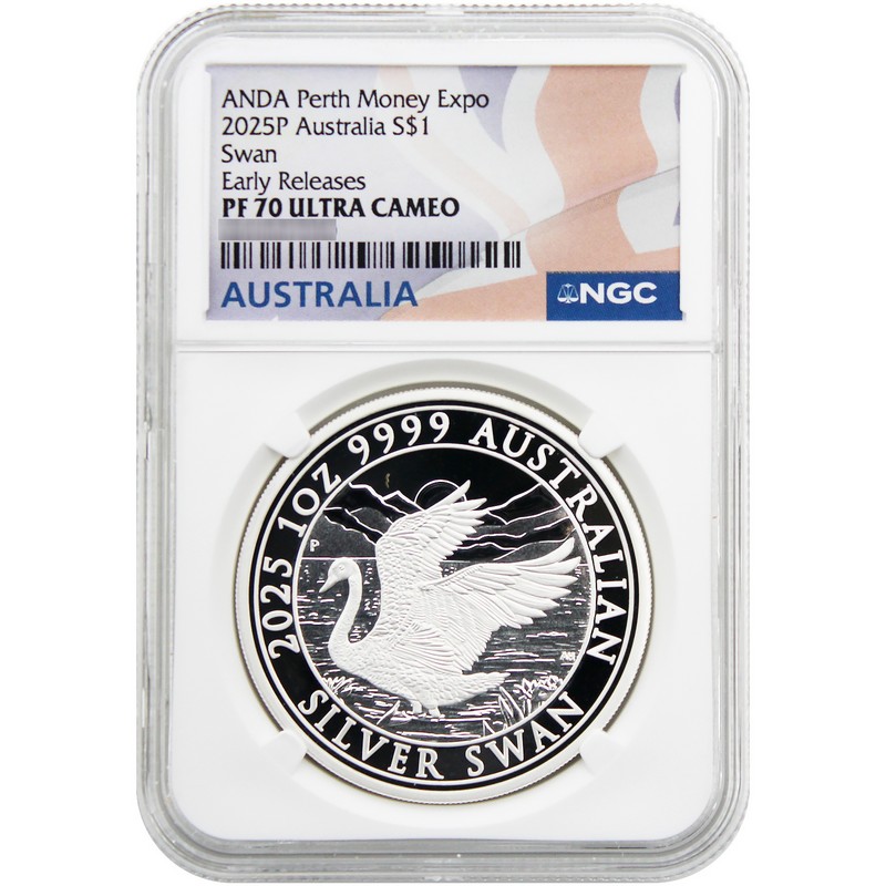 銀貨 パースミント オールスター NGC PF70 UC 純銀 特別国旗ラベル 2025 P $1 Proof Australia 1oz Silver Swan NGC PF70 UC ER