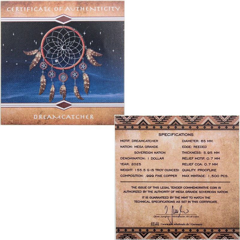 2025 $1 Mesa Grande Sovereign Nation 5oz Copper Dreamcatcher