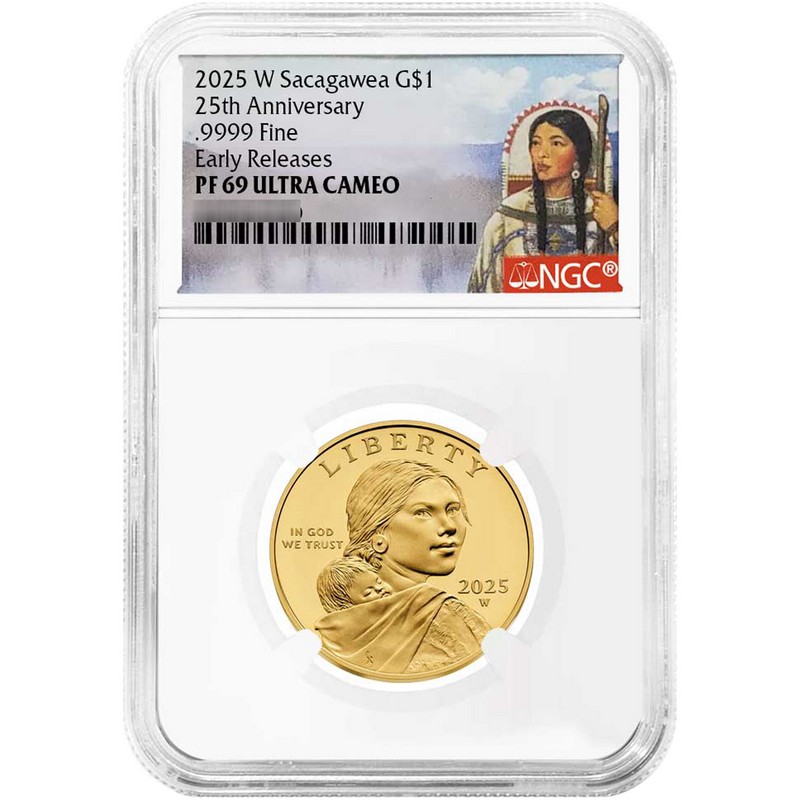 2025 W $1 Proof Sacagawea Gold Dollar 25th Anniversary NGC PF69 UC