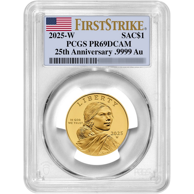 2025 W $1 Proof Sacagawea Gold Dollar 25th Anniversary PCGS PR69