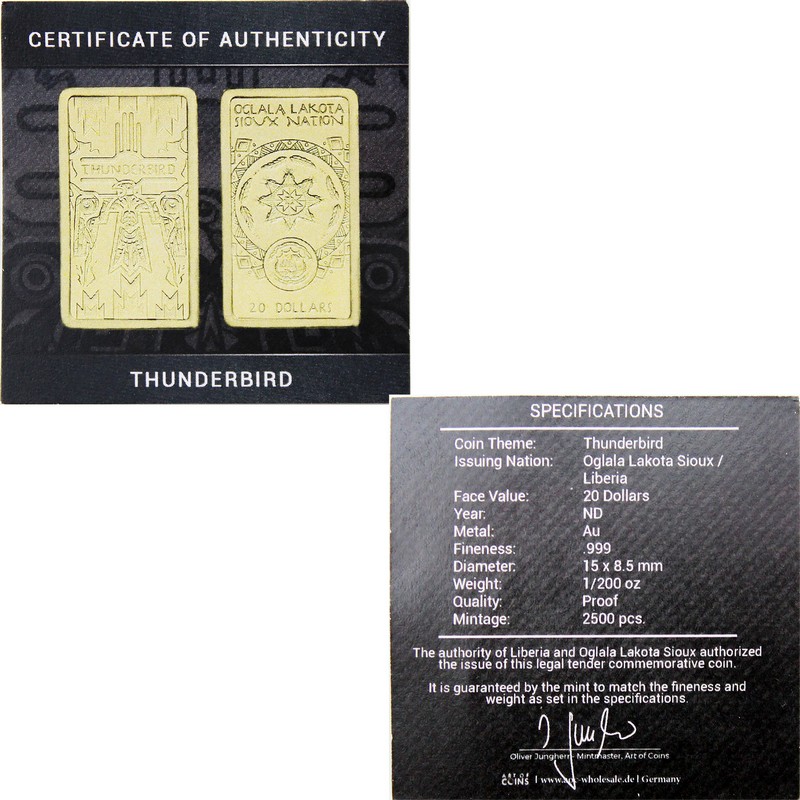 2025 $20 PF Oglala 1/200th oz Gold Thunderbird Ingot Coin | The