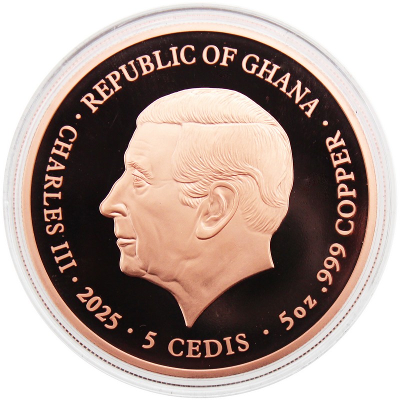 2025 5 Cedis Ghana 5oz Copper High Relief St. George & the Dragon
