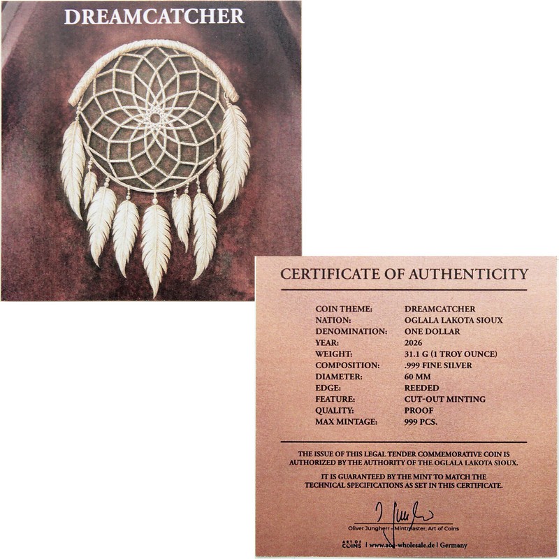 2026 $1 PF 1oz Silver Filigree Dreamcatcher Coin OGP | The Coin Vault