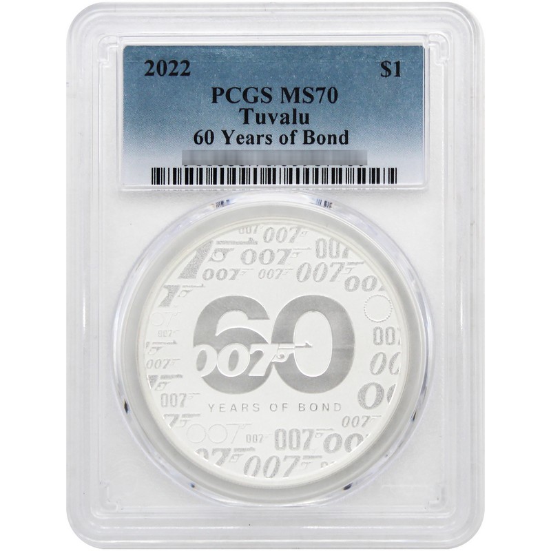 2022 $1 Tuvalu 1oz Silver 60 Years of James Bond Coin PCGS MS70