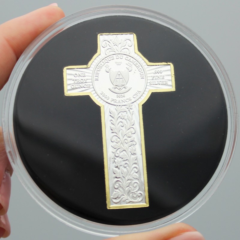 2026 Cameroon 1oz Gilded Silver UHR Inri Crucifix BU Coin | The