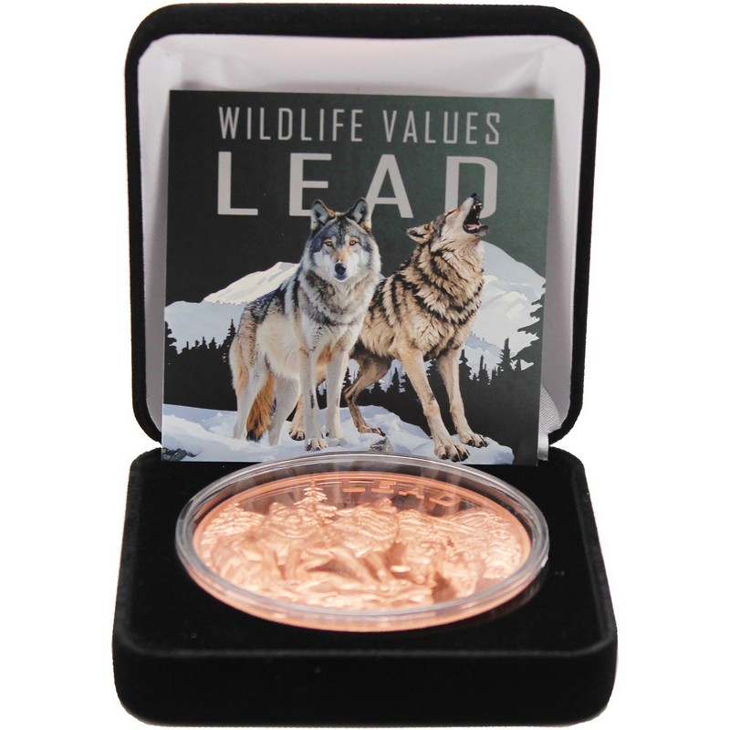 2026 Wildlife Series 5oz Copper HR Wolf Lead Coin OGP | The Coin Vault